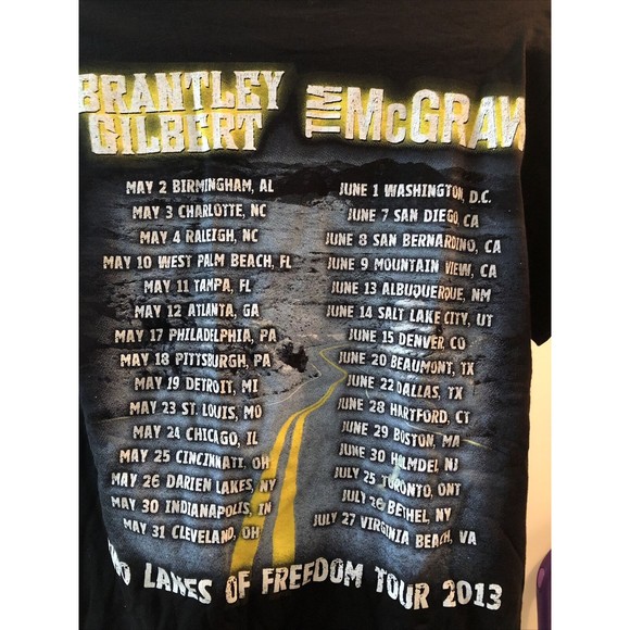 NOS TIM MCGRAW / BRANTLEY GILBERT 2013 Two Lanes Freedom Tour Concert T-shirt S - Picture 6 of 6